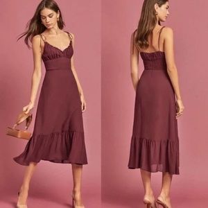 REFORMATION Embry Smocked Plum Midi Dress